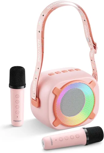 Miniatura 8 de Máquina de karaoke para niños, altavoz Bluetooth portátil con micrófono inalámbrico y luces LED, efectos de voz mágicos, para niñas, fiesta en casa