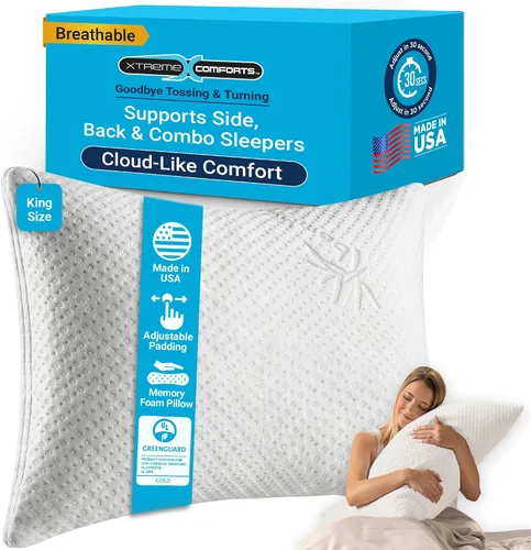 Miniatura 12 de Xtreme Comforts Almohadas de cama para dormir (paquete de 2) Almohadas ajustables de espuma viscoelástica triturada con funda de enfriamiento