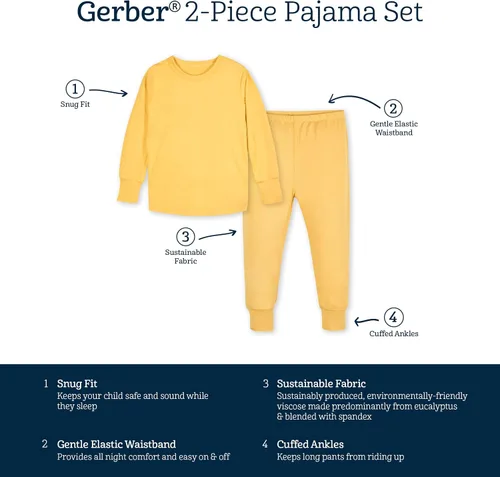Miniatura 5 de Gerber Pijama unisex de 2 piezas para bebé y niño pequeño, con viscosa hecha de eucalipto