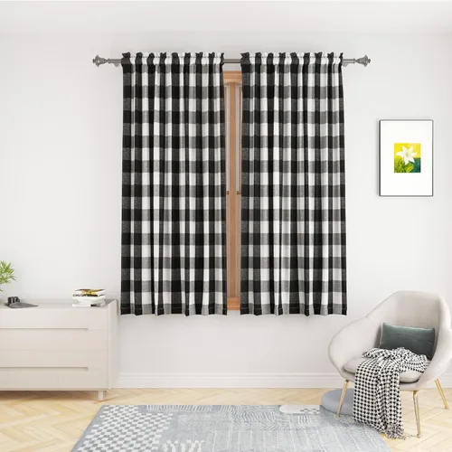 Miniatura 31 de UPOPO Cortinas de ventana Buffalo Check 122 cm de largo, cortinas de algodón para sala de estar, paneles de cortina a cuadros para dormitorio