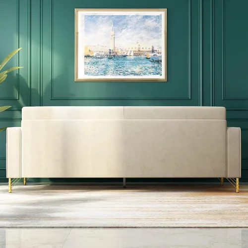 Miniatura 6 de Sofá Chesterfield de terciopelo de 85 pulgadas, moderno de mediados de siglo, cómodo sofá con almohadas para sala de estar, dormitorio, muebles