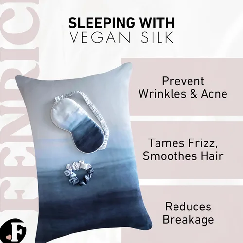 Miniatura 4 de Fenrici - Juego de regalo de funda de almohada de satén de lujo – Incluye antifaz y coletero, seda vegana pura para el cuidado del cabello