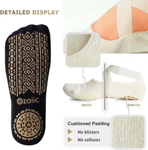 Miniatura 12 de Ozaiic - Calcetines de yoga para mujer con correas y agarres antideslizantes, ideales para pilates, Pure Barre, ballet, danza y entrenamiento