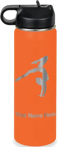 Miniatura 29 de LaserGram Botella de agua personalizada, soporte de mano de gimnasta, acero inoxidable de doble pared aislada al vacío con popote superior, regalo