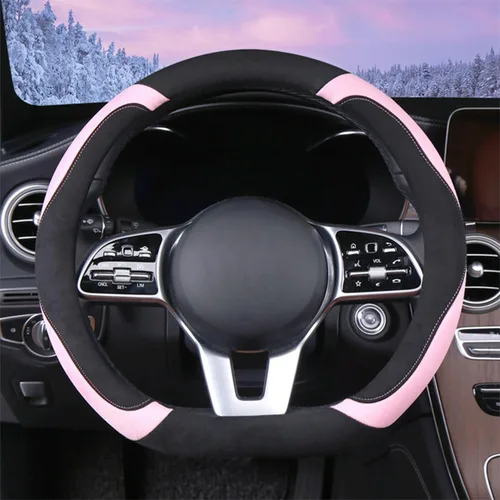 Funda Suave para Volante en Forma de D, Funda Cálida para Volante de Moda Universal 15 pulgadas, Rosa Rosa (D Pink)