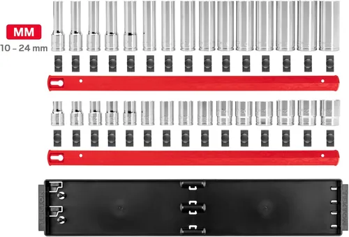 Miniatura 2 de TEKTON Juego de llaves de vaso de 6 puntos poco profundas y profundas de 1/2 pulgada con rieles y bandeja, 30 piezas (10-24 mm) SHD92211