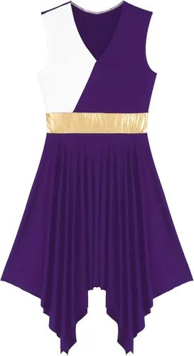Miniatura 40 de easyforever Vestido de baile sin mangas con bloques de color para mujer, alabanza litúrgica, ropa de baile lírico, vestido de bata de adoración