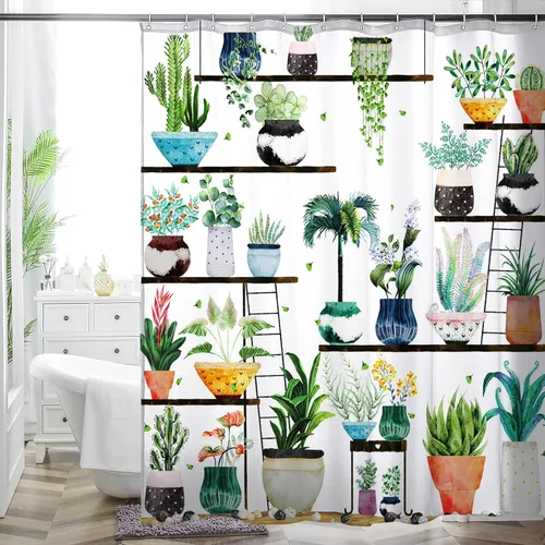 Miniatura 11 de HMS Happy Memories Cortina de Ducha con Estampado Floral Bohemio de Planta Boho, Tela de Poliéster para Decoración de Baño 72 x 72 Pulgadas