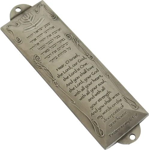 Miniatura 9 de Holy Land Market Shema Bendición de Metal Mezuzá - Bronce, Bendición de Hogar Inglés/Hebreo, Mezuzá de Latón con Inscripción Shema, Montaje