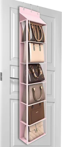 Lirex Organizador de bolso para colgar sobre la puerta y estante para el armario, organizador de almacenamiento de bolsos con colgador para bolsos.