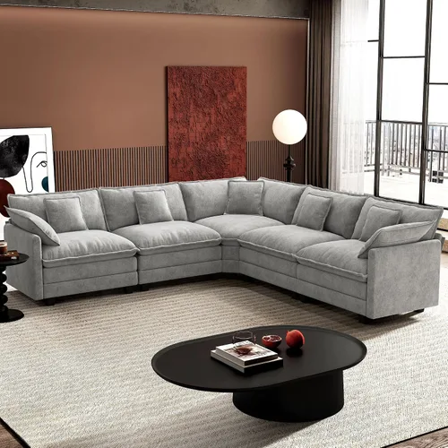 Miniatura 30 de Ihanherry - Sofá de nube de 3 plazas en L, modular, de asiento profundo, para sala de estar, cómodo cojín de asiento tapizado de doble capa, tela
