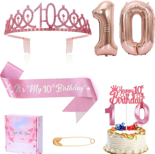 Banda de cumpleaños de 10 años, tiara y corona de cumpleaños de 10 años, banda de cumpleaños de 10 años con brillos, corona de cumpleaños de papel