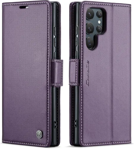 Miniatura 37 de QLTYPRI Funda tipo cartera para Samsung Galaxy S22 Ultra, funda magnética de piel sintética de alta calidad con bloqueo RFID, ranuras para tarjetas