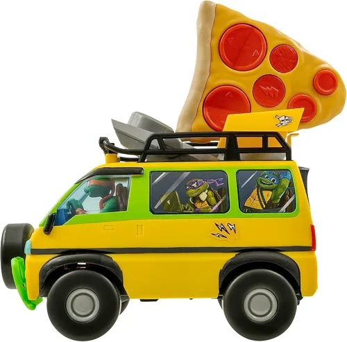Teenage Mutant Ninja Turtles Juguete de Pizza Blaster RC Vehículo con 6 lanzadores de pizza de espuma, juguete de control remoto TMNT para niños,
