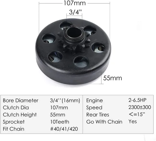 Miniatura 8 de LotFancy Go Kart Embrague 3/4 de diámetro 10T con cadena #40 41 420, embrague centrífugo apto para Go Kart Minibike MB165 y MB200, hasta 6.5HP, 1