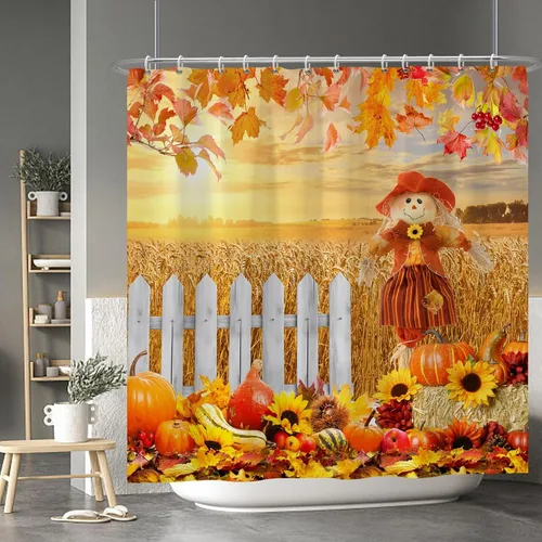 Miniatura 129 de Cortina de ducha de fantasma y gato negro para niños, 36 x 72 pulgadas, espeluznante y bonita, cortina de baño de Halloween con 6 ganchos, cortina
