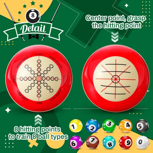 Miniatura 3 de Gemscream 2 piezas de bolas de taco de billar con puntos, artefacto de entrenamiento de práctica, tamaño reglamentario 2-1/4 pulgadas, bolas de Rojo