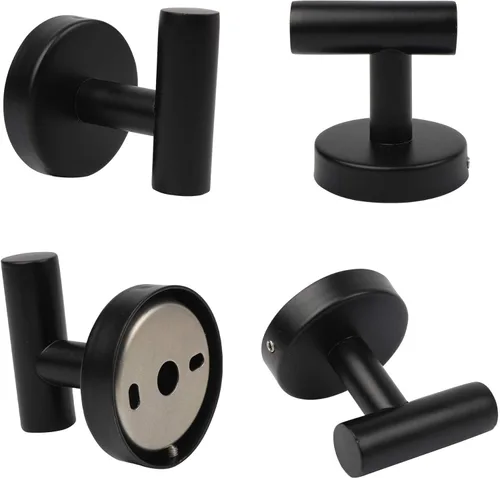Miniatura 2 de Ganchos para toallas de pared, ganchos de baño, color negro mate, ganchos para abrigos, SUS 304, acero inoxidable, resistente, colgador de puerta