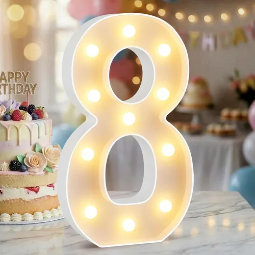 Miniatura 53 de Letrero de números con luz LED de marquesina, letrero de números de cumpleaños iluminado para decoración de fiesta de cumpleaños, pared de bar