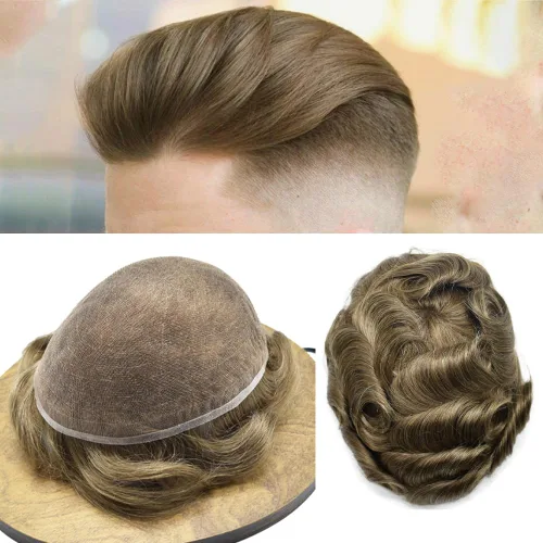 Miniatura 64 de PUNRU HAIR Completo Swiss Lace Toupee para hombres Sistema de cabello humano real Sistema de reemplazo de cabello humano para hombre Toupee