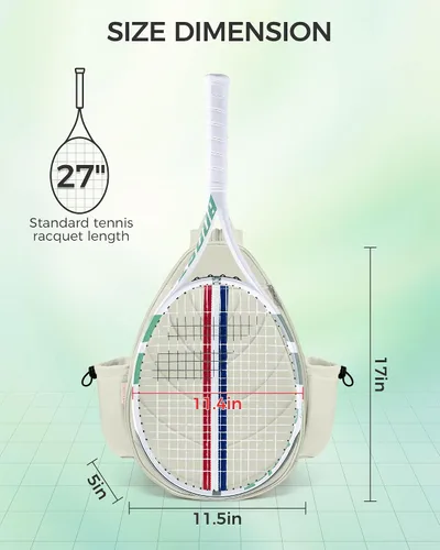 Miniatura 2 de Bolsa de tenis, mochila de tenis resistente al agua para mujeres y hombres, diseño de bandolera acolchada para tenis, pickleball, raquetas de Beige