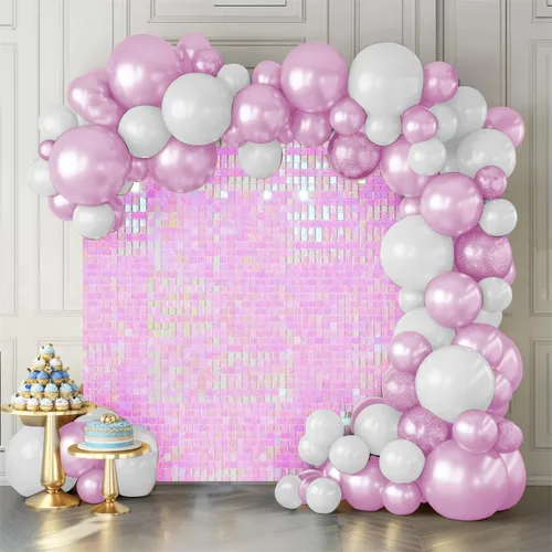 Miniatura 6 de Telón de fondo de pared brillante color rosa intenso, 12 piezas de lentejuelas cuadradas brillantes decoración de fondo de pared para fiesta