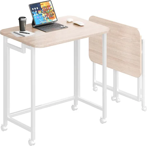Miniatura 13 de JSB Pequeño escritorio plegable para computadora con bolsa de almacenamiento y gancho para escritura, mesa de trabajo industrial moderna