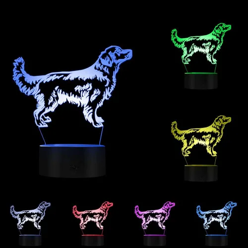 The Geeky Days 3D Golden Retriever Perro LED Luz de Noche Lámpara de Escritorio para Mascotas Iluminación Decorativa Cachorro Luz Soñoliento Perro