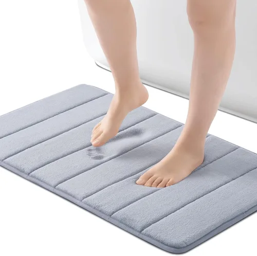 Miniatura 10 de ROSMARUS Tapete de baño de espuma viscoelástica de 20 x 32 pies, tapete de ducha absorbente de agua, tapete de baño grueso antideslizante con Gris