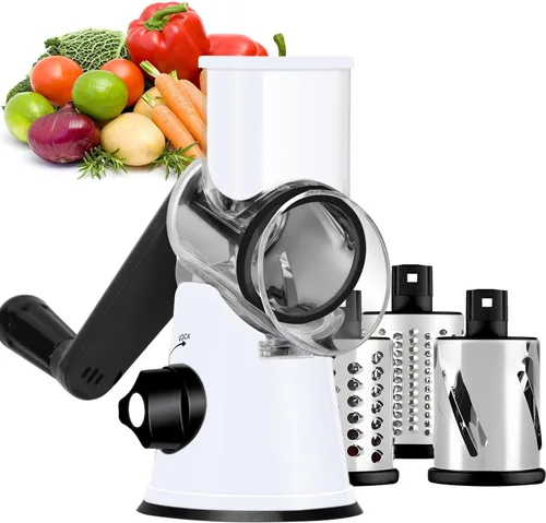Miniatura 15 de Ourokhome rallador giratorio de queso con manivela manual, triturador de cocina con rebanador de mandolina de velocidad y raspador de hielo con Negro