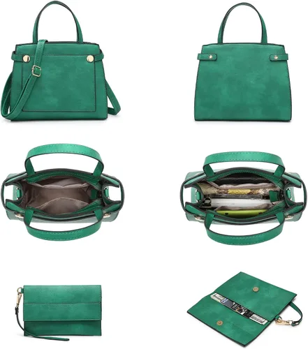 Miniatura 5 de Vansarto Monederos y bolsos para mujer, bolso grande de cuero vegano, bolso de hombro con asa superior, juego de 3 piezas