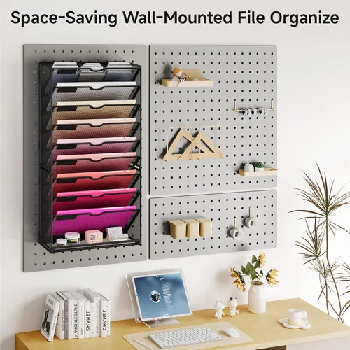 Miniatura 5 de Lavatino Organizador de carpetas de archivos de pared colgantes de 10 niveles, organizador de archivos de papel de malla de metal negro