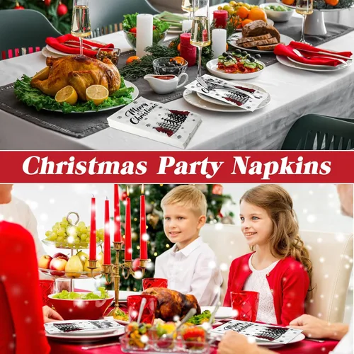 Miniatura 4 de Cholemy 200 servilletas de mano desechables de papel de 2 capas, servilletas de mano de árbol de Navidad, bola de árbol de Navidad, diseño de Papá