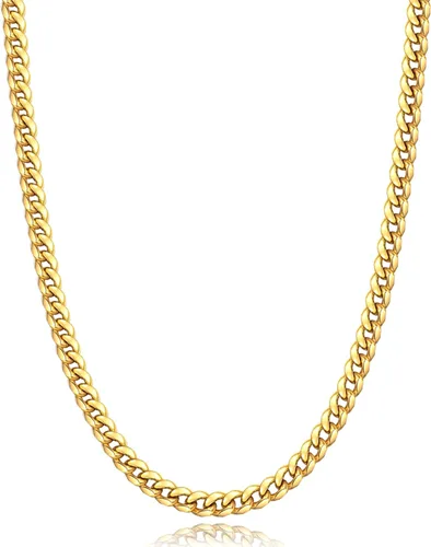Momlovu Silver Chain Gold Chain for Men Boys, 18K Gold Plated Men's Necklaces Chain Cuban Link Chain for Men 4mm6mm 1820222426inch
