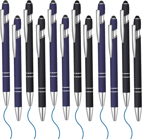 Miniatura 13 de 12 bolígrafos de tinta azul con punta de lápiz capacitivo, bolígrafo de metal de 0.039 pulgadas para pantallas táctiles, 2 en 1, regalo para amigos