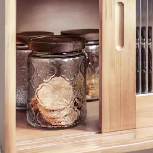 Miniatura 9 de Tarro de vidrio vintage para cocina, almacenamiento de vidrio para cocina y despensa, con tapa de madera hermética para galletas, dulces, granos