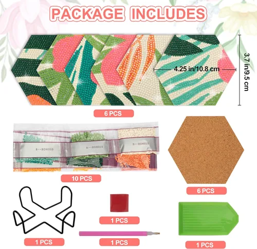 Miniatura 2 de Temlum 6 Piezas de Posavasos de Pintura de Diamantes con Soporte, Posavasos de Arte de Diamantes con Flores, Kits Pequeños de Pintura de Diamantes