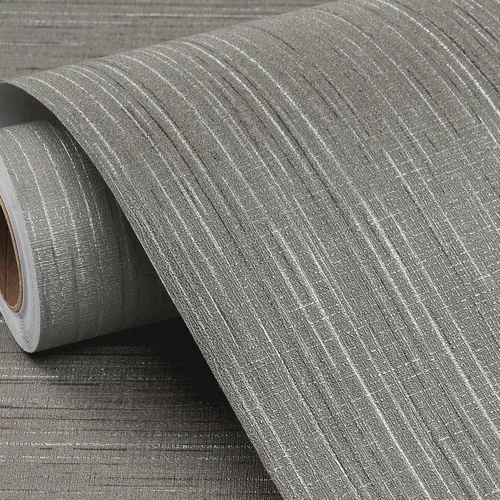 FunStick Papel tapiz grueso de color gris para despegar y pegar, papel tapiz texturizado de tela sintética, papel de contacto de tela gris para
