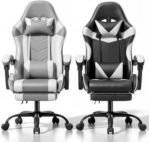 Miniatura 12 de Silla de juegos, silla ergonómica para computadora con reposapiés y soporte lumbar, silla de oficina de altura ajustable con asiento giratorio