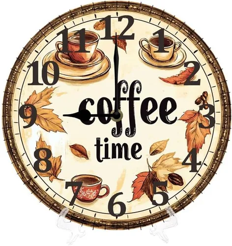 Miniatura 8 de Coffee Time - Reloj de pared, reloj analógico de cuarzo silencioso sin tictac, reloj náutico retro de madera con números arábigos, relojes de pared