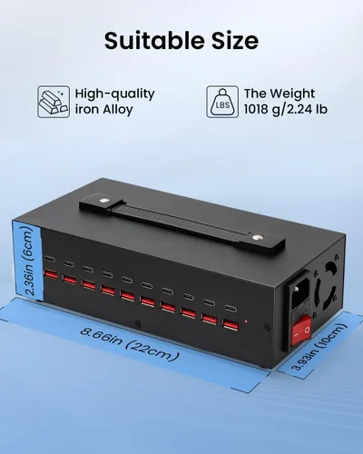 Miniatura 7 de Estación de carga USB-C de 200W, bloque de cargador USB de 20 puertos (10 USB A y 10 USB-C), estación de carga rápida para múltiples dispositivos