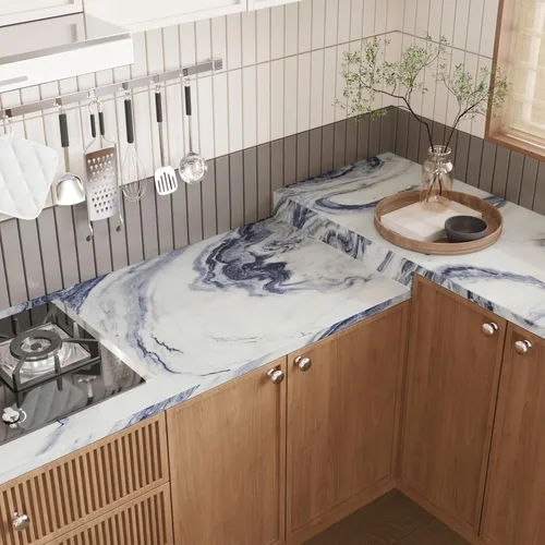Miniatura 4 de CRE8TIVE Papel de contacto de mármol azul marino y blanco, papel tapiz de mármol mate para encimera de baño, papel de contacto, impermeable, 12 x 80