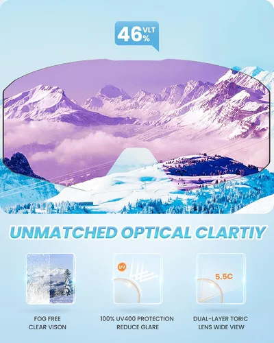 Miniatura 4 de OutdoorMaster Falcon - Gafas de esquí con lente intercambiable magnética, anti niebla, protección UV, OTG, gafas de snowboard para jóvenes