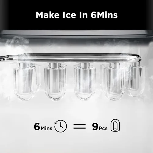 Miniatura 3 de Máquina de hielo para encimera, 9 cubos listos en 6 minutos, 26 libras en 24 horas, máquina de hielo autolimpiante con cuchara de hielo y cesta, 2
