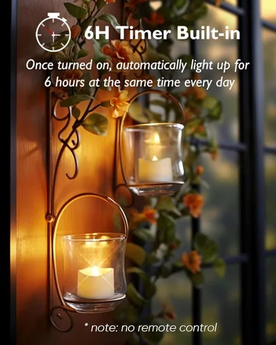 Miniatura 3 de Homemory Velas de té con temporizador que funcionan con pilas, temporizador de 6 horas integrado, encendido automático diario, velas votivas LED sin