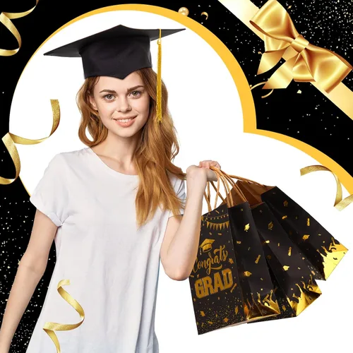 Miniatura 4 de PerKoop 12 bolsas de regalo de graduación azules con asas para la clase de 2026, bolsas de papel de regalo de fiesta de felicitaciones, decoraciones