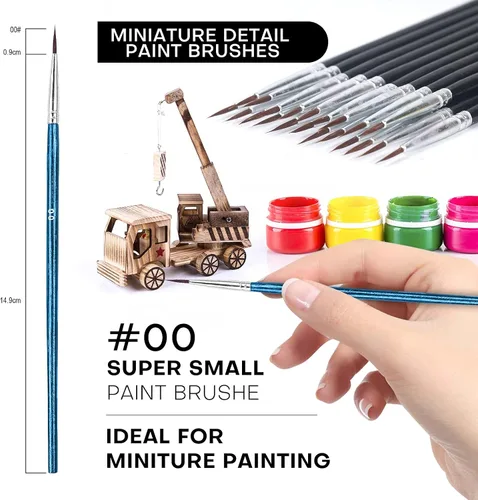 Miniatura 3 de 60 pinceles de pintura en miniatura con punta fina, 00 pinceles de pintura pequeños para acuarela al óleo acrílico, arte de uñas, manualidades