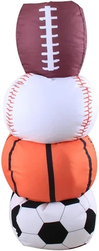 Miniatura 3 de KENANLAN Puf de fútbol para niños, puf de almacenamiento para niños, puf de 18 pulgadas con cremallera, para juego de juguetes de felpa (baloncesto)