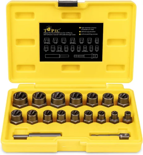 Miniatura 8 de Topec Juego de extractor de pernos de alta resistencia de 5 piezas, juego de extractor de impacto de 1/2 pulgada, kit de herramientas perfecto