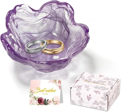 Miniatura 18 de Regalos para mujeres, plato para baratijas con flores, plato para joyería de vidrio rosa, soporte para anillos, bandeja de joyería, decoración